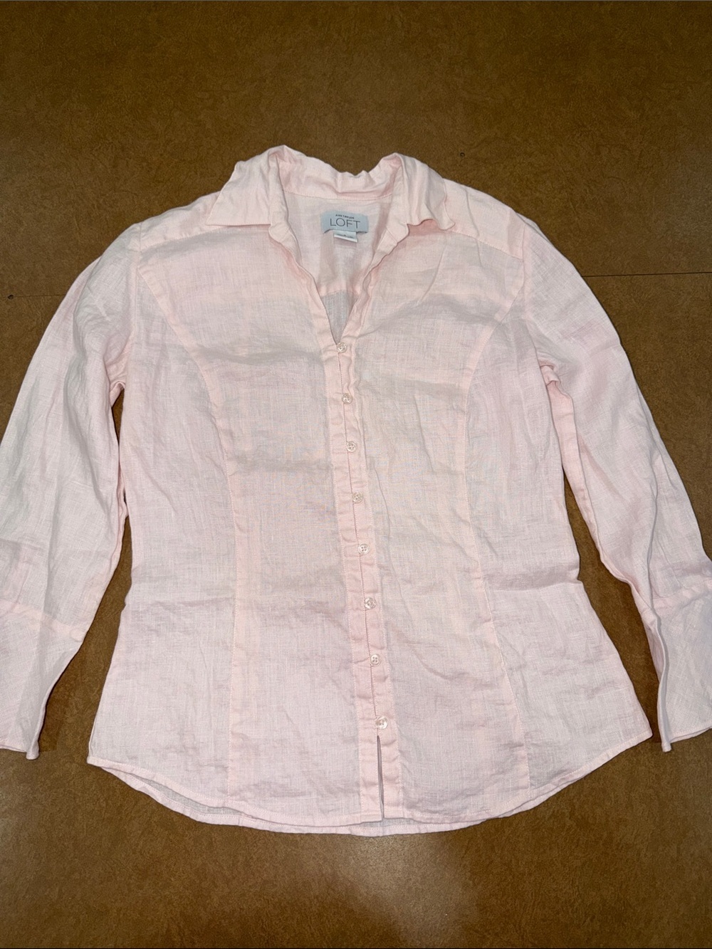 Anne Taylor LOFT Soft Blush Button-Front 100% Linen Blouse • Size S